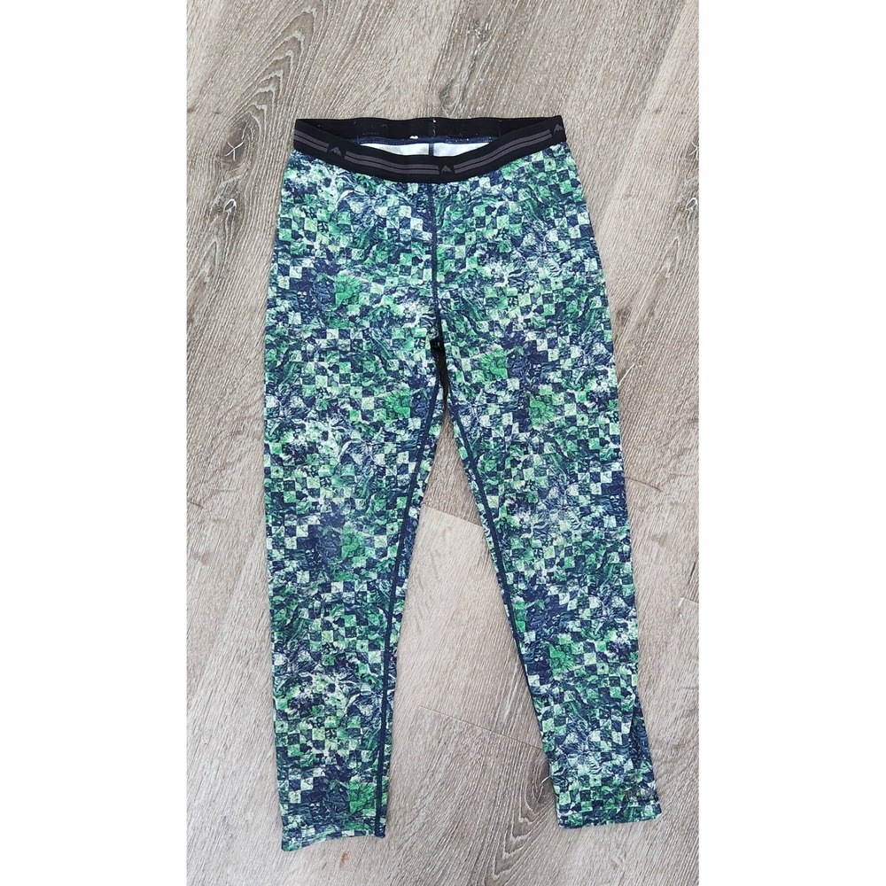 Burton Lightweight Base Layer Leggings Green Blue Checkered Marble Kids M 10